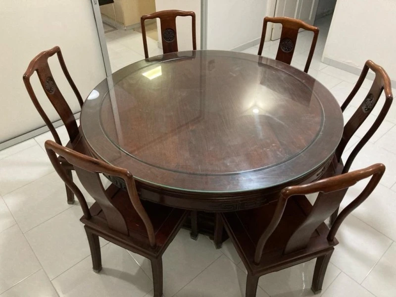 Teak dining table and 6 chairs, ikea small armchair
