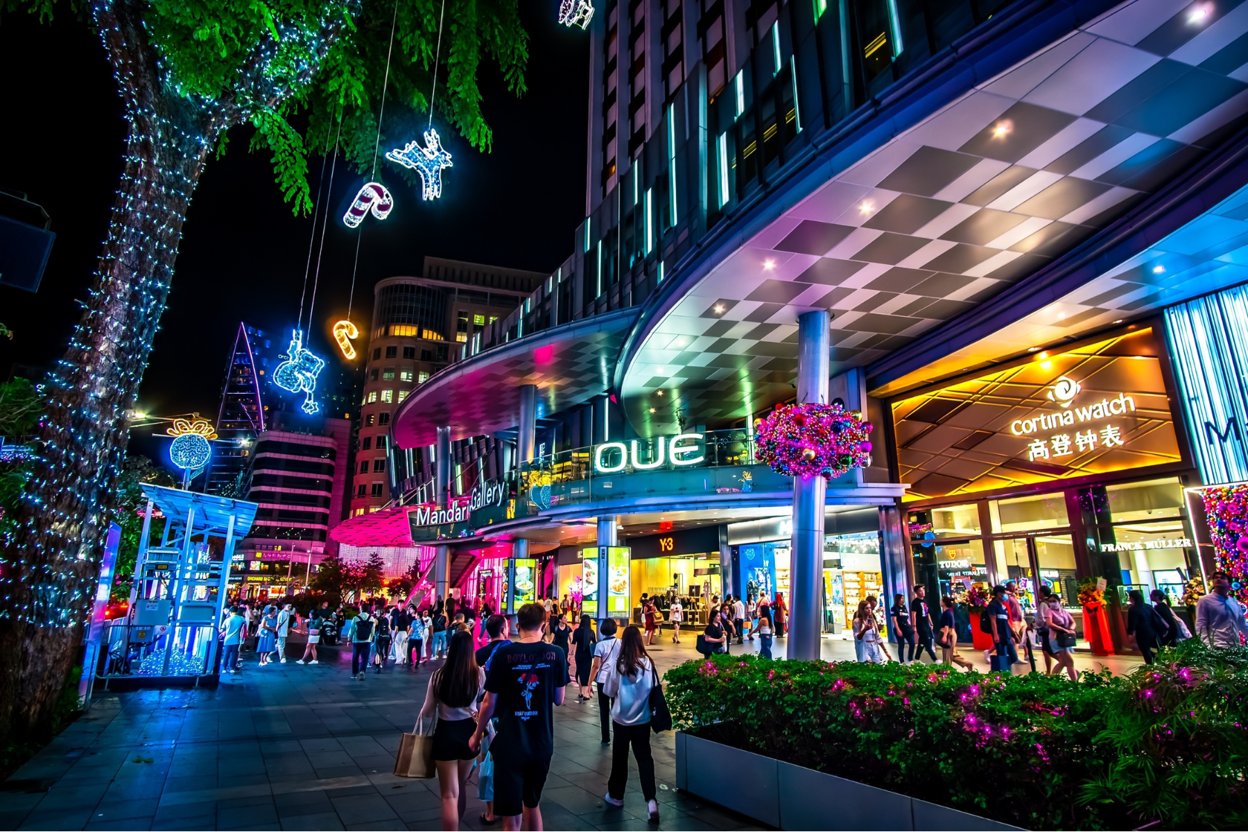 Christmas shopping on Orchard Road in Singapore at night