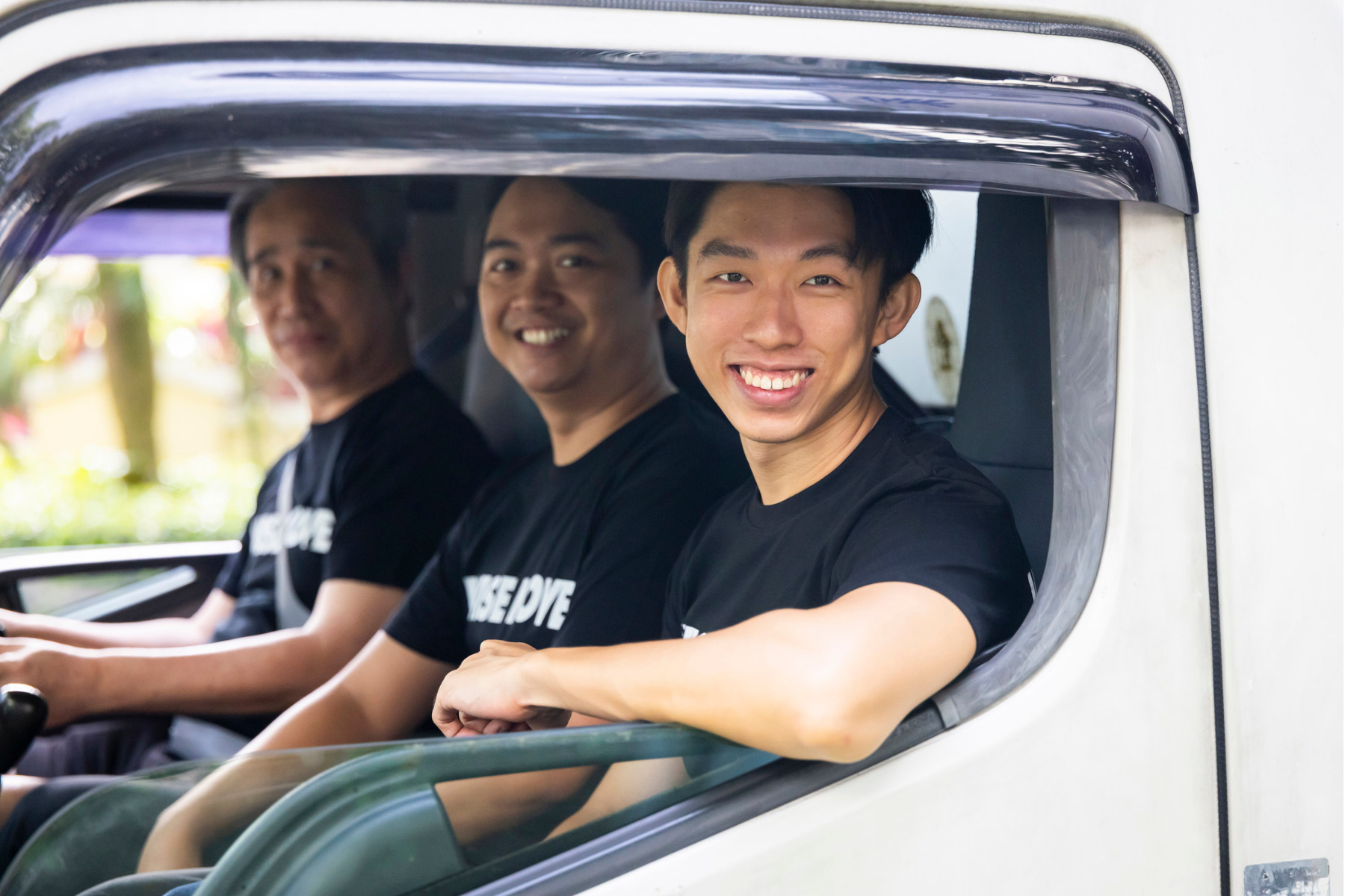 Movers sitting in a in moving truck