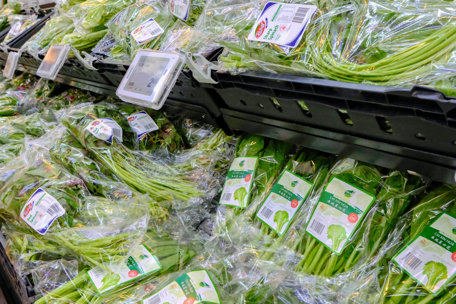 Packaged local greens in Singapore supermarket